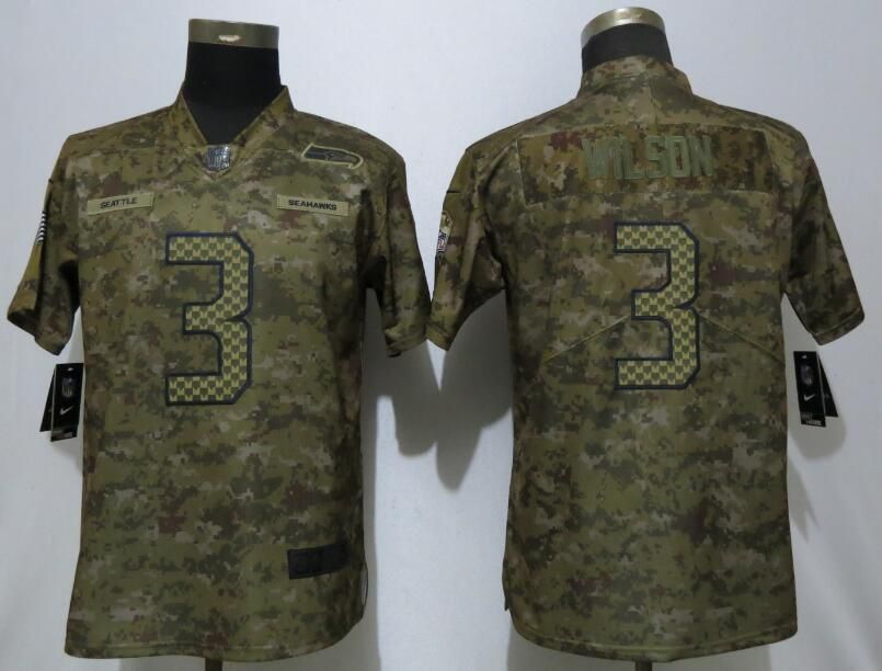 Women Seattle Seahawks #3 Wilson Nike Camo Salute to Service Limited NFL Jersey